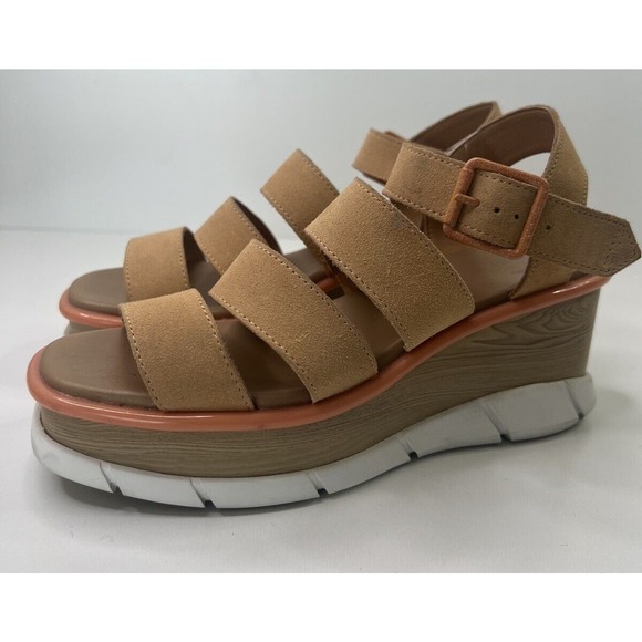 Sorel Joanie III Wedge Platform Sandals Peach Leather Ankle Strap Women's 9 - Picture 3 of 8